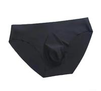 Men's Seamless Ultra-Thin Brief Underwear with Bulge Pouch, Low Waist Design, Quick-Dry Ice Silk Blend (95% Polyester + 5% Spandex) for Comfortable Daily Wear(3XL Black)