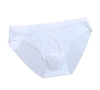 Men's Seamless Ultra-Thin Brief Underwear with Bulge Pouch, Low Waist Design, Quick-Dry Ice Silk Blend (95% Polyester + 5% Spandex) for Comfortable Daily Wear(XL White)