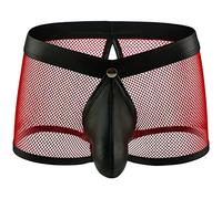 Men'S See Through Bulge Pouch Underwear Lingerie Breathable Boxer Briefs Fishnet Athletic Jockstrap Trunks (Red,3XL)