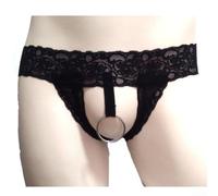 Men's See-Through Lace Thong Hollow Pouch Black(Black 1#)