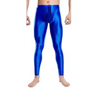 Men's See Through Oil Glossy Pants Mesh Sheer Bulge Pouch Workout Tights Nightwear Solid Color Yoga Exercise Runing Gym Fitness Tight Legging Pants Blue XL