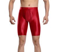 Men's See Through Oil Glossy Shorts Bulge Pouch Mesh Sheer Compression Short Legging Nightwear Bulge Enhancing Transparent Translucent Smooth Trunks Underpants Red XL
