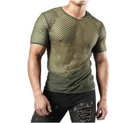 Men's See Through T-Shirts Short Sleeve Mesh Tops Fishnet Shirt Round Neck Undershirts Sexy Club Party Tops Clearance Crew Neck Tee Shirt Hollow Out Workout Tshirts Clubwear S-XXL Army Green