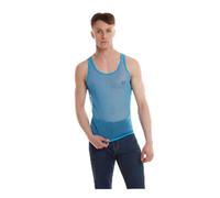 Men's See Through Tank Sheer Mesh Sleeveless Stretchy Sexy Sparkly Tight I-Beam Fitness Base Vest(Blue,M)