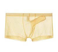 Mens See Through Tight Boxers Mens Boxers With Elephant Pouch Sheer Fishnet Underwear Sexy Long Penis Pouch Underpants Ultra Thin Tulle Trunks Nightclub Panties Separate Physiological Brief