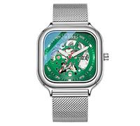 Men's Self Winding Waterproof Automatic Stainless Steel Fashion Skeleton Tourbillon Mesh Band Wrist Watch Luminous (Silver Strap - Green Dial)