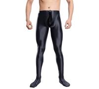 Men's Semi See Through Skinny Pants Oil Shiny Sheer Bulge Pouch Compression Pantyhose Sissy Lingerie Solid Color Glossy Long Leggings Nylon Tights Underwear Black