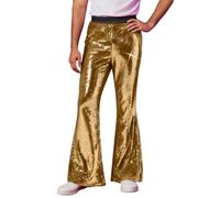 Men's Sequin Bell Bottom Pants Disco & Party with Elastic Waistband 70s Retro Glam Stretch Trousers Sparkly Mens Flared Leg Metallic Shiny Trouser Modern Hip Hop Dance Bottoms Casual Glitter
