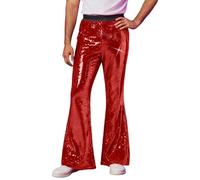 Men's Sequin Bell Bottom Pants Disco & Party with Elastic Waistband 70s Retro Glam Stretch Trousers Sparkly Mens Flared Leg Metallic Shiny Trouser Modern Hip Hop Dance Bottoms Casual Glitter