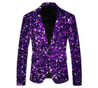 Men's Sequin Blazer Glitter Shiny Slim Fit Casual Modern Jacket One Button Men Spring Autumn Sweat Jacket Performance Costume for Wedding and Theme Party Carnival, purple, L