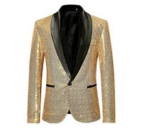 Men's Sequin Blazer Modern Blazer Coat Regular Fit Men's Jacket Wedding Tuxedo for Party Prom Wedding Tuxedo for Host Suit Jacket Gold M