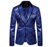 Men's Sequin Blazer Slim One Button Metallic Suit Disco Prom Shiny Jacket Wedding Party Banquet Fashion Tuxedo for Mens Adult (Blue, XL)