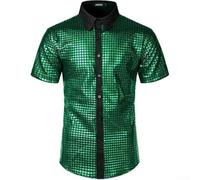 Men's Sequin Buckle Formal Shirt Casual Button Down Top Lightweight Printed Design for Club Holiday Vacation S-XXL(Green M)