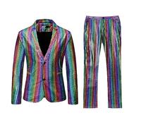 Mens Sequin Jacket, 2 Piece Men's Suits & Blazers Two Button Long Sleeve Solid Shiny Jacket and Pants for Formal Events Wedding Party Performance Dress Jackets