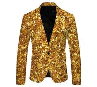 Men's Sequin Jacket Glitter Blazer Slim Fit Suit Jacket in Black Gold for Carnival Fancy Dress and New Year's Eve Party Men's Outfit, B-gold, 3XL