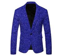 Men's Sequin Jacket Glitter Blazer Slim Fit Suit Jacket in Black Gold for Carnival Fancy Dress and New Year's Eve Party Men's Outfit, B-Blue, XL