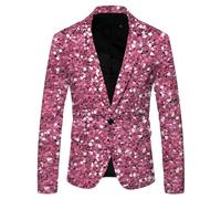 Men's Sequin Jacket Glitter Blazer Slim Fit Suit Jacket in Black Gold for Carnival Fancy Dress and New Year's Eve Party Men's Outfit, D-pink, L