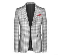 Men's Sequin Plaid Blazer Suit Long Sleeve Lapel Jacket for Nightclub Party Holiday Studio Performance Casual Business Wear Silver Gold(M Silver)