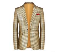 Men's Sequin Plaid Blazer Suit Long Sleeve Lapel Jacket for Nightclub Party Holiday Studio Performance Casual Business Wear Silver Gold(2XL Gold)