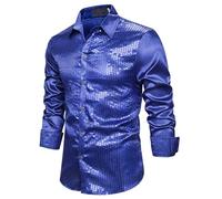 Men's Sequin Shirt, Lapel Collar, Long-Sleeved Shirt, Solid Colour, Casual, Classic, Comfortable, Chic Fit Blouse for Everyday Disco Dance Party Clothes