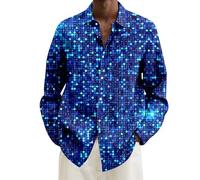 Men's Sequin Shirt Plus Size Mens Dress Shirts Long Sleeve Smart Casual Button Down Tee Disco Party Prom Wedding Costume Blue S