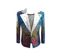 Mens Sequin Suit Jacket Slim Fit Stylish Dress Tuxedo Blazers Stage Party Dance Singer Nightclub Costume Blazers Blue L