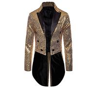 Mens Sequin Tailcoat Swallowtail Shiny Sequins Blazer Suit Jacket Party Wedding Blazer Slim Fit Show Tux Dress Coat (Gold, XX-Large)
