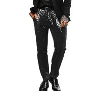 Men's Sequin Trousers Straight Leg Sparkly Stage Performance Pants Comfortable Regular Fit Prom Pants Party Disco Festive Occasions Trousers with Pockets (No Belt)