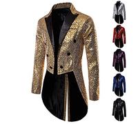 Mens Sequin Tuxedo Tailcoat Sparkly Double Breasted Swallowtail Blazer for Men UK Shiny Sequins Lapel Suit Jacket Formal Dinner Party Wedding Stage Evening Prom Outfit Slim Fit Tux Dress Coat