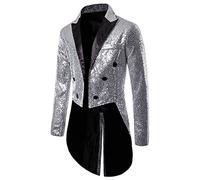 Mens Sequin Tuxedo Tailcoat Sparkly Double Breasted Swallowtail Blazer for Men UK Shiny Sequins Lapel Suit Jacket Formal Dinner Party Wedding Stage Evening Prom Outfit Slim Fit Tux Dress Coat