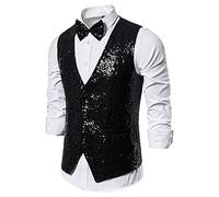 Mens Sequin Vest Formal Business Vest for Suit or Tuxedo Shiny Sparkly Waistcoat Formal Wedding Suit Vintage Outfits Black
