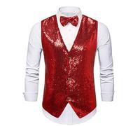 Mens Sequin Waistcoats Clearance Tweed Herringbone Single Breasted Suit Vest Formal Dress Sleeveless V Neck Blazer Jacket Solid Color Waistcoat Classic Wedding Business Party Vest with Bow Tie S-3XL