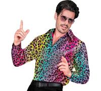WIDMANN - Party Fashion Sequin Shirt Men Rainbow Leopard Print Disco Fever Strike Movie Mens Shirt