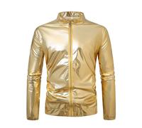 Men's Sequins Gold Bomber Jacket Plain Long Sleeve Shiny Jackets 70s Disco Party Costume Prom Wedding Shirts Regular Fit Stage Work Shirts Stand Collar Full Zip Sequin Tops M-5XL