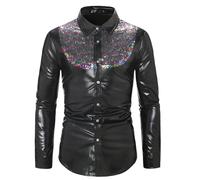 Men's Sequins Shirt - Disco Long Sleeve Sequins Shirt for Autumn Winter Basic Classic Collection, Multicolored, S
