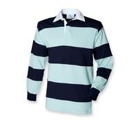 Front Row Heavy Duty Cotton Sewn Stripe Duck Egg Blue and Navy Rugby Shirt (XXL 48 inch Chest)