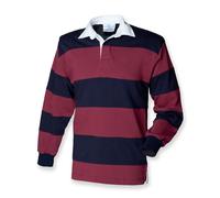 Front Row Heavy Duty Cotton Sewn Stripe Burgundy and Navy Rugby Shirt (Medium 38-40" Chest)