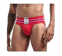 Mens Sexy Briefs Jockstrap Gym Cotton Athletic Supporter Sports Jockstraps Fit Straps Briefs Sport Gym Fitness Jock Strap Soft Underpants 7 Colors (L, Red)