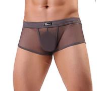 Mens Sexy Briefs See Through Sheer Boxer Mesh Underwear Shorts Trunks Mens Fishnet Boxers Breathable Hollow Out Underpants Lounge Pajama Trunks Soft Transparent Boxer Shorts Antibacterial Panties