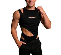 Men's Sexy Erotic Sleeveless T-Shirt Hollow Out Chic Irregular Slim Fit Tank Top Casual Versatile Elastic Tank Top Valentine's Day Club Vest