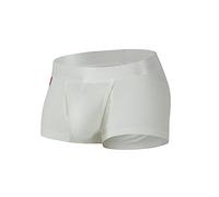 Men's Sexy Fashion Boxer Shorts with Fly Dual Pouch Personality Comfortable Mid-Waist Underwear Anti Chafing Wide Waistand with Elastic Breathable Trunks for Daily Wear White