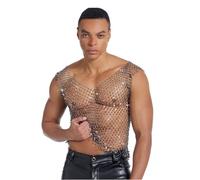 Mens Sexy Fishnet Rhinestones Vest Glittery Rhinestone Sheer Mesh Raves Dance Party Nightclub Disco Tank Top Sleeveless Shirt Beach Pool Party Halloween Cosplay Sparkly Vest T-Shirt Clubwear