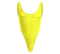 Men's Sexy High Cut Thong Bodysuit One Piece Semi See Through Tank Top Jumpsuit Deep U Neck Sheer Mesh Wrestling Singlet Leotard Sissy Bikini Lingerie Underwear Undershirt Nightwear Yellow One Size