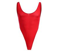 Men's Sexy High Cut Thong Bodysuit One Piece Semi See Through Tank Top Jumpsuit Deep U Neck Sheer Mesh Wrestling Singlet Leotard Sissy Bikini Lingerie Underwear Undershirt Nightwear Red One Size