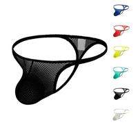 Mens Sexy Ice Silk Low Rise G String Thong Bikini Mens Mesh Thongs And G Strings Fishnet Hollow Out Briefs Breathable Sheer Underpants With Bulge Pouch Semi-Transparent T Back Underwear