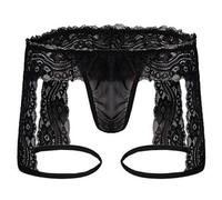 Men's Sexy Lace G-string, Black Sheer Mesh Sissy Boxer Briefs, See Through Stretch Underwear Trunks with Garters, Sexy Hollow T-Back G-String Pouch Underpants, Low-Rise Jockstrap Panties for Clubwear