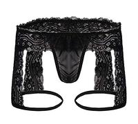 Men's Sexy Lace Panties with Garters Men Underwear Hollow Out Pouch Briefs Lingerie Underpants Gay Thongs Low Rise Stretchy G-String Boxer Shorts Gifts