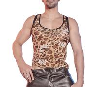 Mens Sexy Leopard Print Crop Top Breathable See-Through Disco Vest Sheer Sleeveless Muscle Workout Tank Top Lingerie Multicoloured