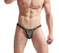 Men's Sexy Lingerie Low Rise Male Underwear Body Building Thongs Sexy Mini Thong Underwear Pouch Thongs Sexy Lace Mankini Briefs Interest Underwear Valentine Black
