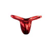 Men's Sexy Liquid Metallic Briefs Shiny Thongs Y-Fronts Bulge Pouch G-String Hollow-Out Sparkly Slips Erotic Tanga Stretchy Underwear Comfort Panties for Clubwear Rave Party Red
